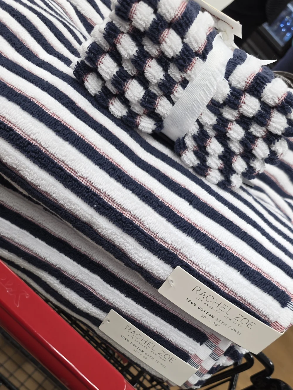Rachel Zoe Navy, White & Red Striped Cotton Bath Towel